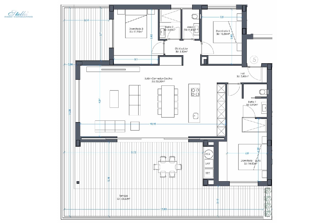 Etagen Apartment in Orihuela Costa zu verkaufen, Wohnfläche 152 m², Zustand Erstbezug, Klimaanlage, 3 Schlafzimmer, 2 Badezimmer, Pool, ref.: HA-OCN-161-A02-5