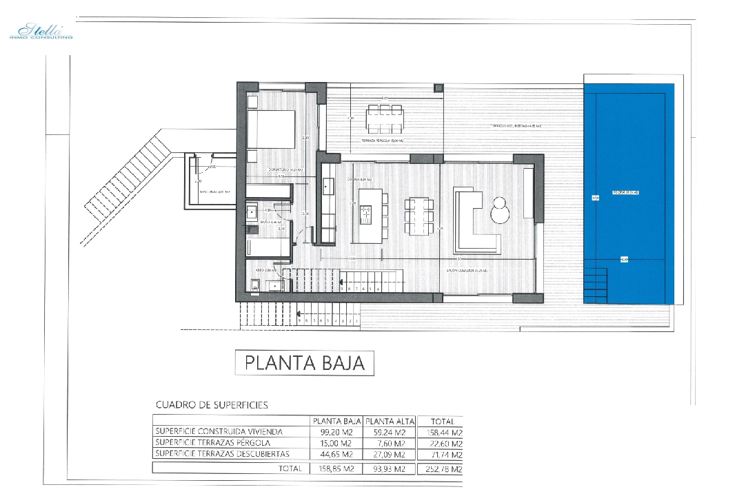 Villa in Pedreguer(Monte Solana I) zu verkaufen, Wohnfläche 252 m², Baujahr 2025, Klimaanlage, Grundstück 608 m², 3 Schlafzimmer, 2 Badezimmer, Pool, ref.: UM-UV-SERPIS-15