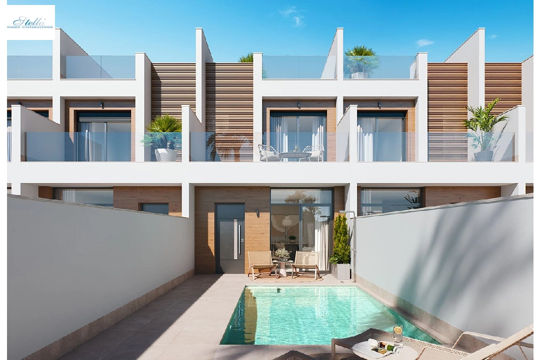 Reihenhaus in San Pedro del Pinatar zu verkaufen, Wohnfläche 157 m², Zustand Erstbezug, Grundstück 92 m², 3 Schlafzimmer, 2 Badezimmer, Pool, ref.: HA-SAN-115-R01-1