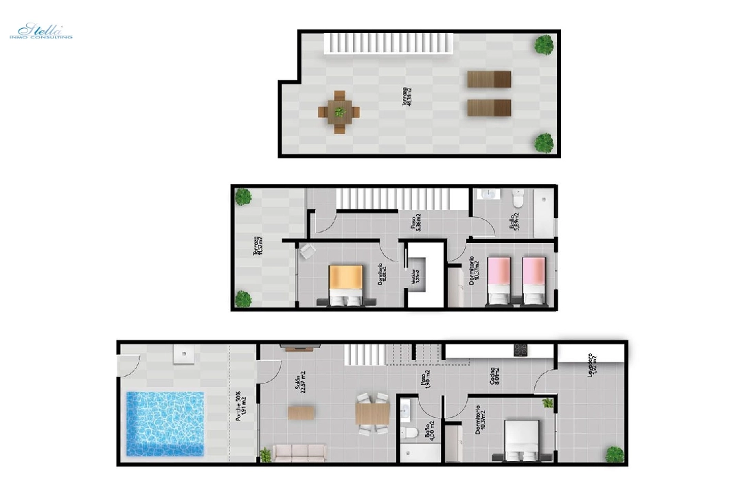 Reihenhaus in San Pedro del Pinatar zu verkaufen, Wohnfläche 157 m², Zustand Erstbezug, Grundstück 92 m², 3 Schlafzimmer, 2 Badezimmer, Pool, ref.: HA-SAN-115-R01-25