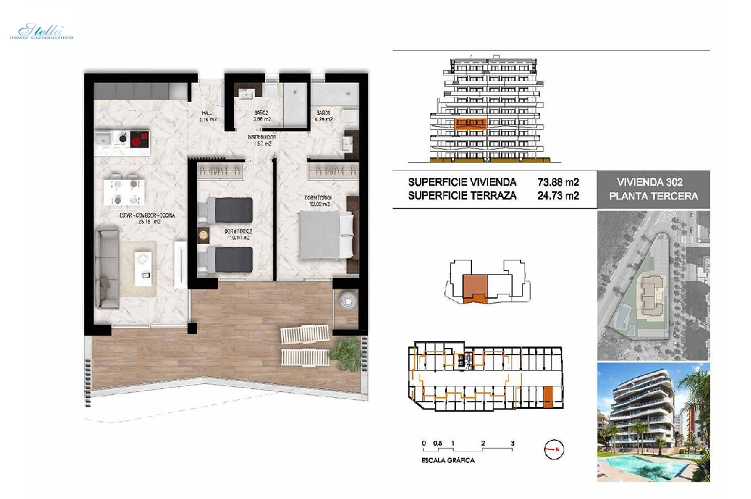 Etagen Apartment in Guardamar del Segura zu verkaufen, Wohnfläche 102 m², Zustand Erstbezug, 2 Schlafzimmer, 2 Badezimmer, Pool, ref.: HA-GUN-411-A01-19